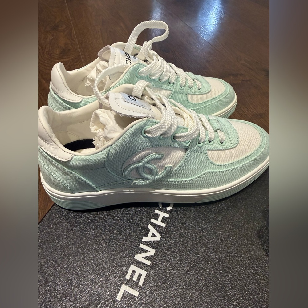 CHANEL Mint Green and White Women's Sneakers- BRAND NEW WITH BOX